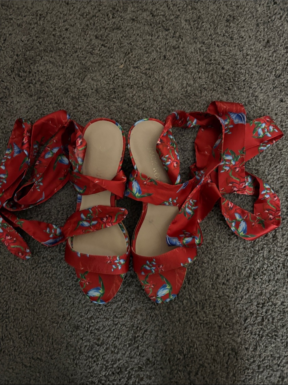 Jack Rogers Red Floral Wrap Sandals with Blue Accents